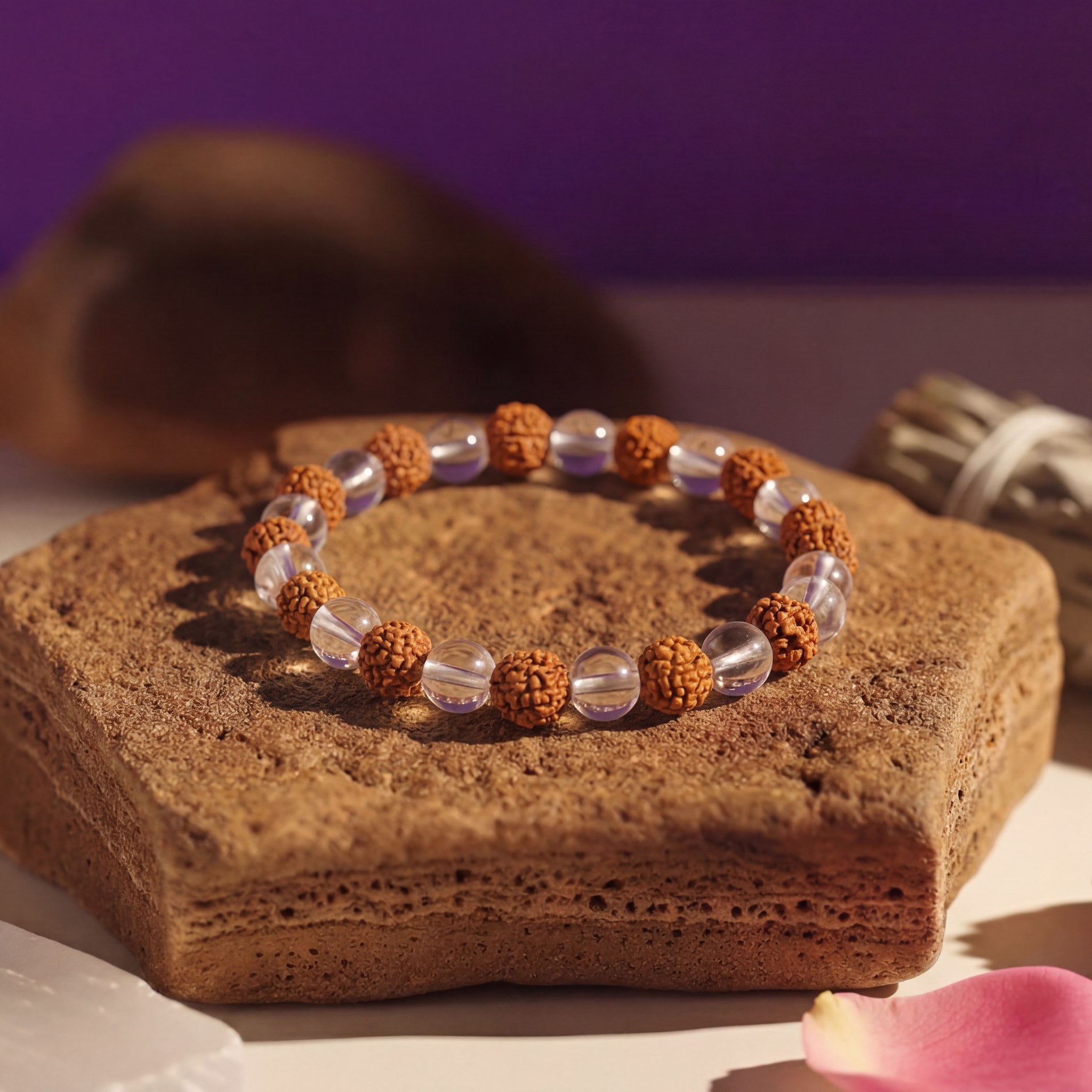 Clear Quartz & Rudraksha Bracelet – Clarity & Protection – Astrodivy