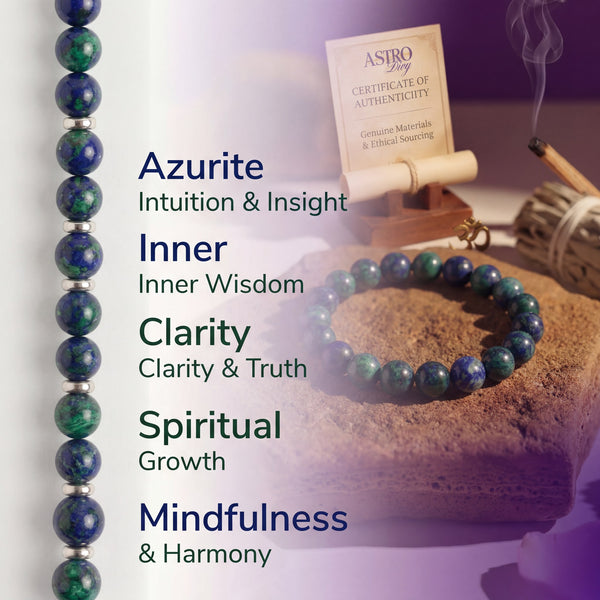 Azurite Crystal Bracelet 8MM | Intuition, Inner Wisdom & Spiritual Growth | Natural Stone Healing Bracelet