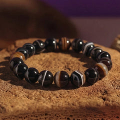 Sulemani Agate Bracelet | Natural Black Striped Agate Healing Crystal Bracelet | 8MM Beads | Protection, Grounding & Spiritual Awakening