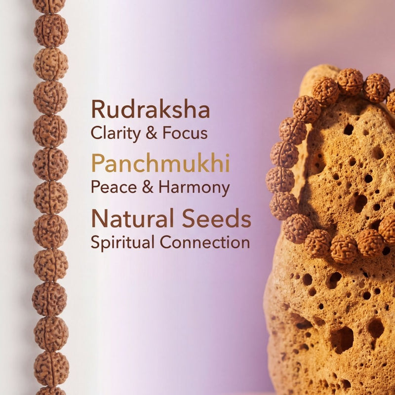 Panchmukhi Rudraksha Bracelet – Natural 5 Mukhi Rudraksha Seeds for Clarity, Peace & Spiritual Connection
