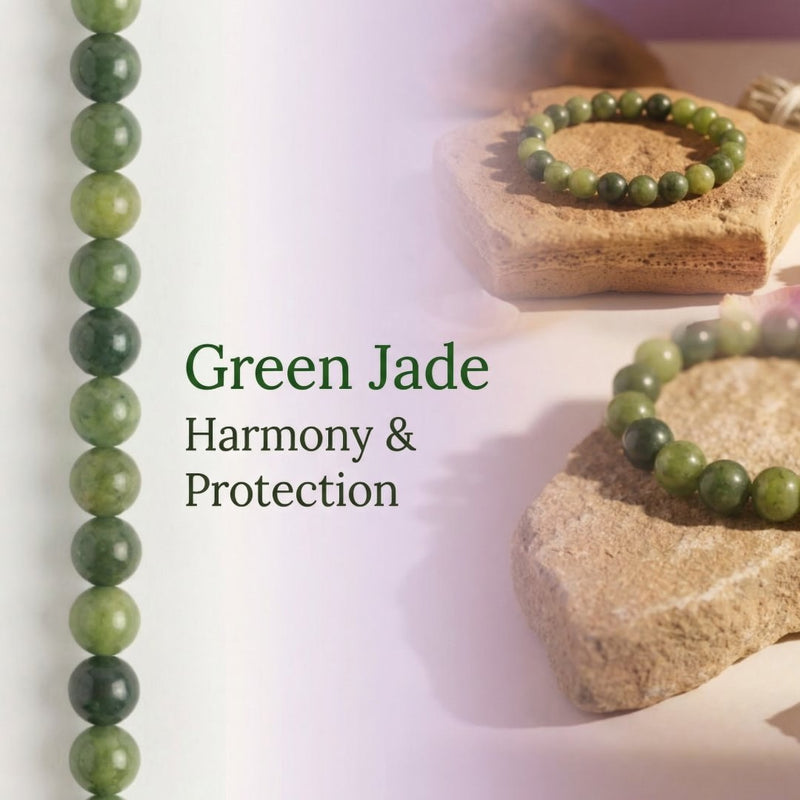 Green Jade Crystal Bracelet | 8MM Natural Stone Beads | Harmony, Protection & Abundance