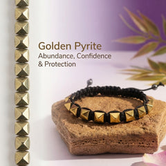 Golden Pyramid Pyrite Bracelet | Abundance, Confidence & Protection | Adjustable Macramé