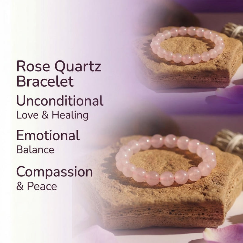 Rose Quartz Crystal Bracelet | Unconditional Love, Emotional Balance & Compassion | 8MM Natural Stone Bracelet