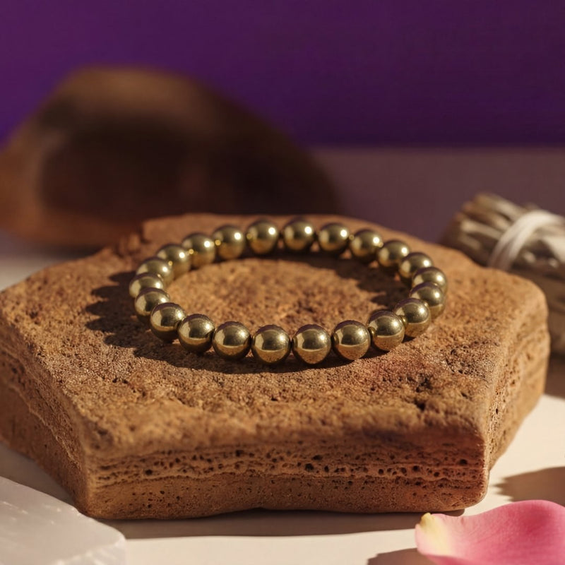 Golden Pyrite Bracelet 8MM | Wealth, Confidence & Abundance | Natural Stone Healing Crystal Bracelet