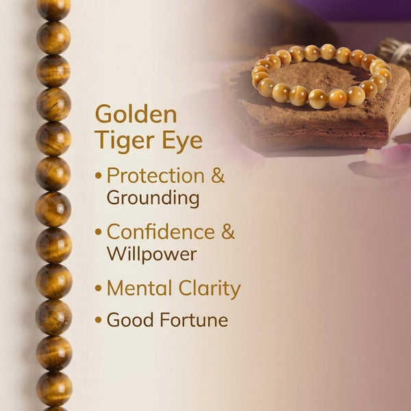 Golden Tiger Eye Bracelet | 8MM Natural Stone Beads | Protection, Confidence & Good Fortune