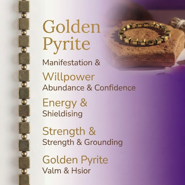 Golden Pyrite Cube Bead Bracelet | Manifestation, Abundance & Willpower Healing Crystal Bracelet