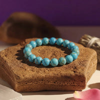 Turquoise Crystal Bracelet | 8MM Natural Stone Beads | Throat Chakra Healing & Protection Bracelet