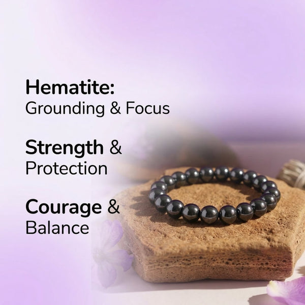 Hematite Crystal Bracelet – Grounding, Strength & Protection | 8MM Natural Stone Healing Bracelet