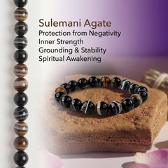 Sulemani Agate Bracelet | Natural Black Striped Agate Healing Crystal Bracelet | 8MM Beads | Protection, Grounding & Spiritual Awakening