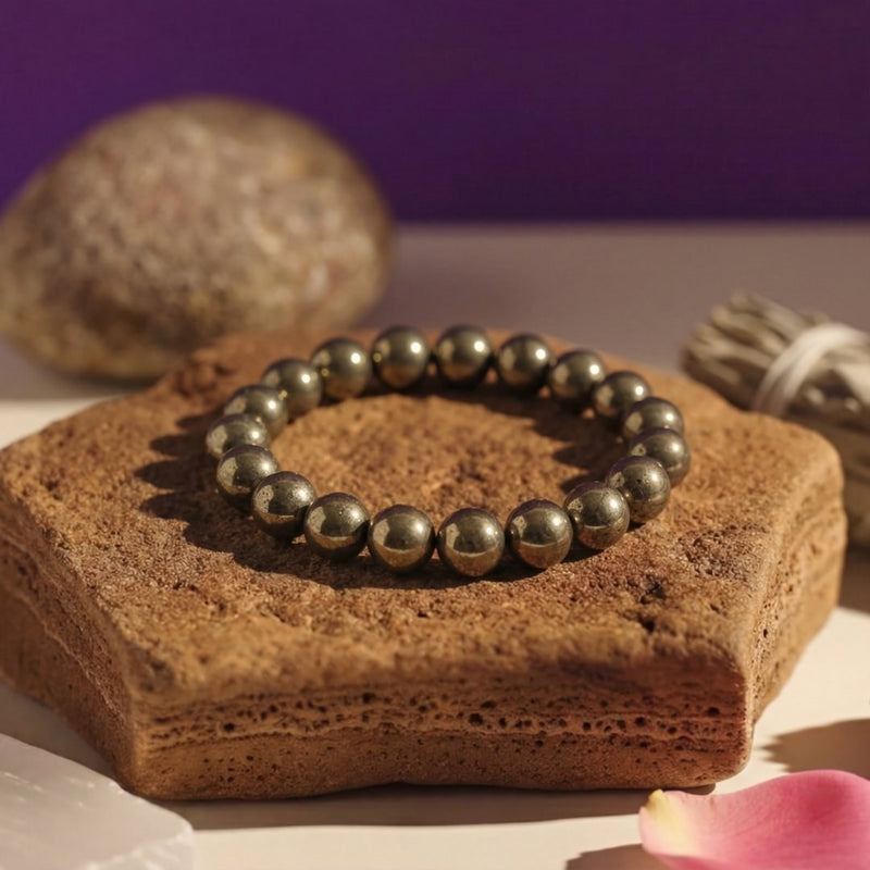 Pyrite Bracelet 8MM | Natural Stone Bracelet for Wealth, Abundance & Spiritual Protection