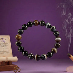 Sulemani Agate Bracelet | Natural Black Striped Agate Healing Crystal Bracelet | 8MM Beads | Protection, Grounding & Spiritual Awakening