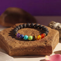 7 Chakra Healing Crystal Bracelet with Lava Stone | Amethyst, Lapis, Turquoise, Tiger Eye, Red Agate & Amber | 8MM Natural Stone Bracelet