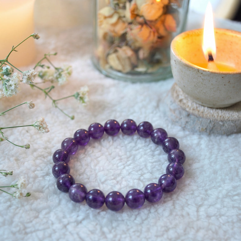 Amethyst Crystal Bracelet | Natural 8MM Healing Stone Bracelet for Calm, Intuition & Spiritual Protection