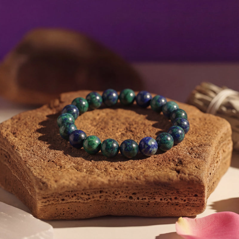 Azurite Crystal Bracelet 8MM | Intuition, Inner Wisdom & Spiritual Growth | Natural Stone Healing Bracelet