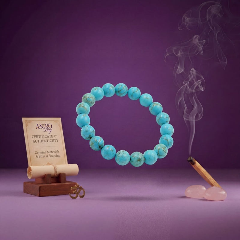 Turquoise Crystal Bracelet | 8MM Natural Stone Beads | Throat Chakra Healing & Protection Bracelet