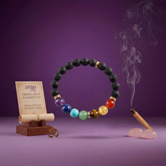 7 Chakra Healing Crystal Bracelet with Lava Stone | Amethyst, Lapis, Turquoise, Tiger Eye, Red Agate & Amber | 8MM Natural Stone Bracelet