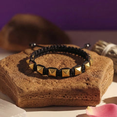 Golden Pyramid Pyrite Bracelet | Abundance, Confidence & Protection | Adjustable Macramé