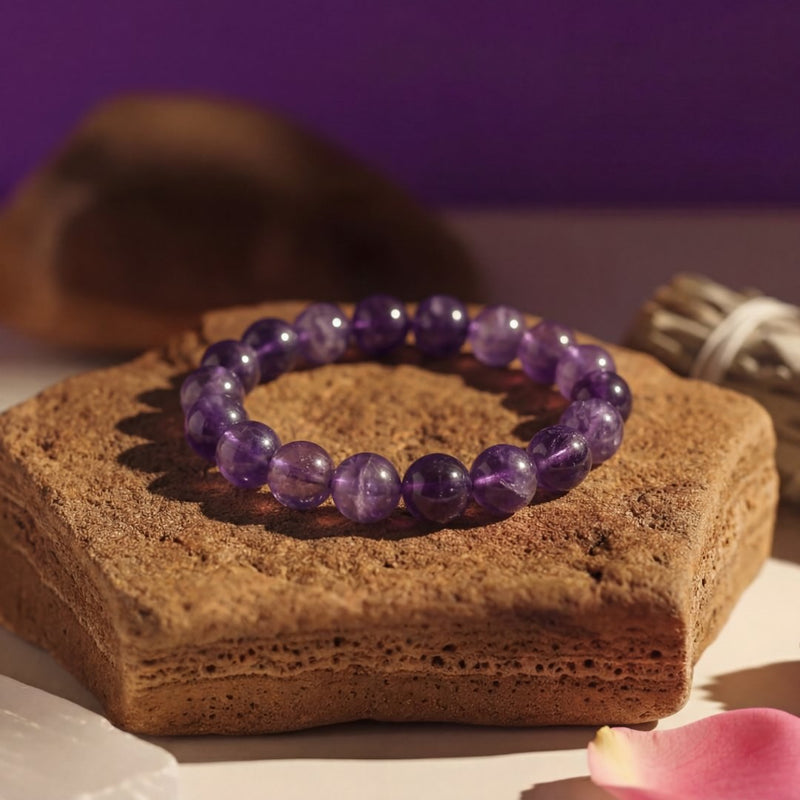 Amethyst Crystal Bracelet | Natural 8MM Healing Stone Bracelet for Calm, Intuition & Spiritual Protection