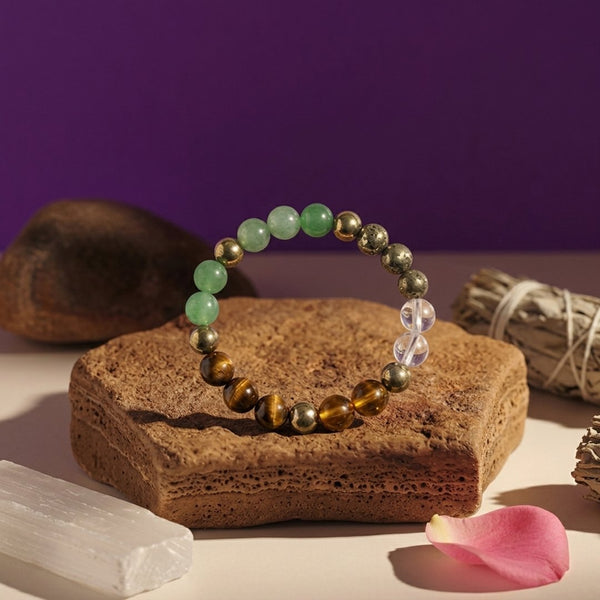 Dhan Yog Money Magnet Bracelet | Green Jade, Tiger Eye, Citrine, Pyrite & Golden Hematite | 8MM Natural Stone Healing Crystal Bracelet