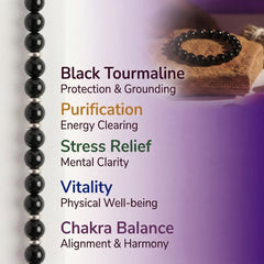 Black Tourmaline Bracelet 8MM | Protection, Grounding & Chakra Balance | Natural Stone Healing Crystal Bracelet