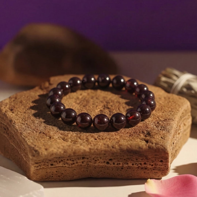 Red Garnet Crystal Bracelet 8MM | Passion, Energy & Root Chakra Healing | Natural Stone Bracelet