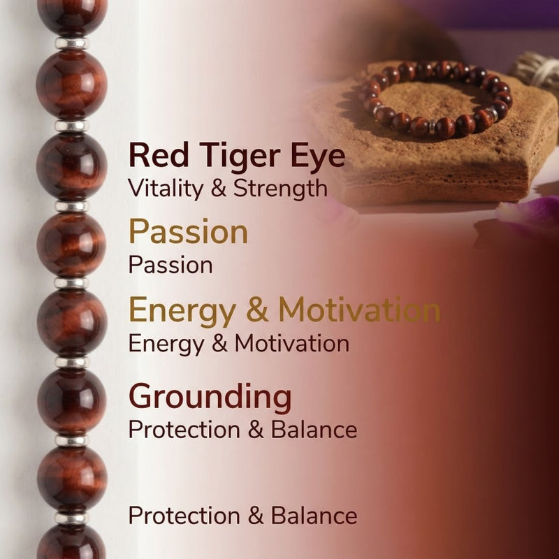 Red Tiger Eye Bracelet – 8MM Natural Stone Bracelet for Vitality, Strength & Grounding