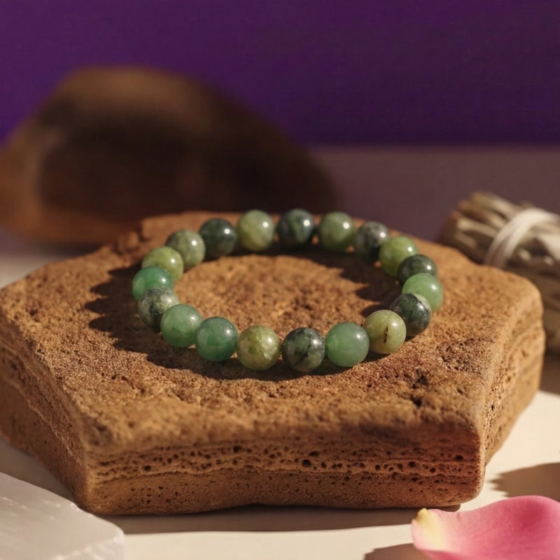 Green Jade Crystal Bracelet | 8MM Natural Stone Beads | Harmony, Protection & Abundance