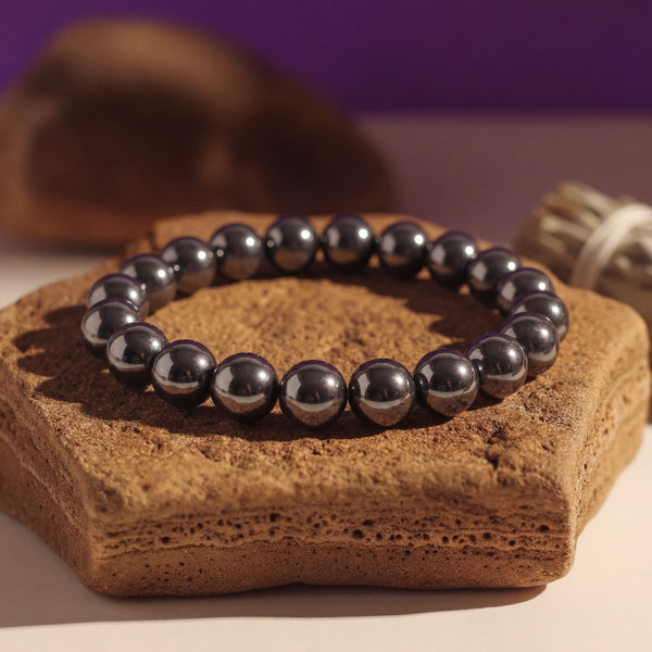 Hematite Crystal Bracelet – Grounding, Strength & Protection | 8MM Natural Stone Healing Bracelet
