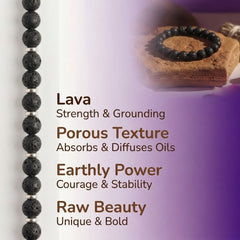 Natural Lava Stone Bracelet | 8MM Black Volcanic Rock Beaded Bracelet for Grounding, Strength & Spiritual Healing