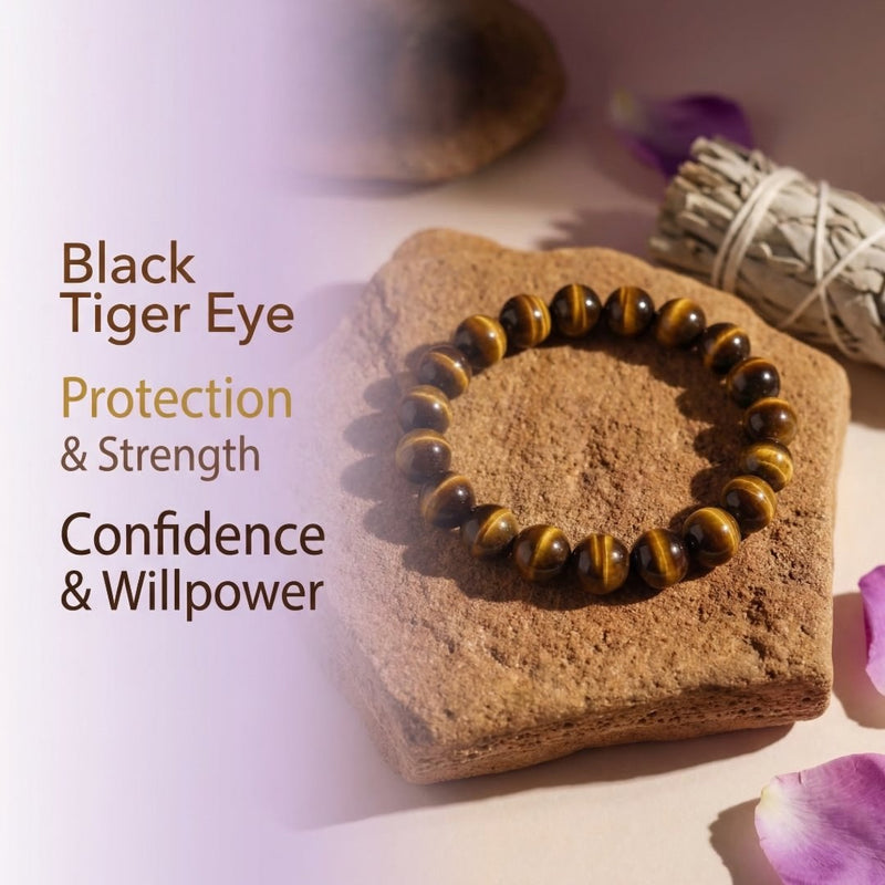 Black Tiger Eye Bracelet – 8MM Natural Stone Bracelet for Protection, Strength & Confidence