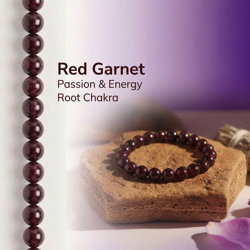 Red Garnet Crystal Bracelet 8MM | Passion, Energy & Root Chakra Healing | Natural Stone Bracelet
