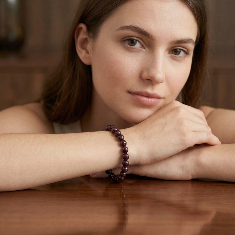 Red Garnet Crystal Bracelet 8MM | Passion, Energy & Root Chakra Healing | Natural Stone Bracelet