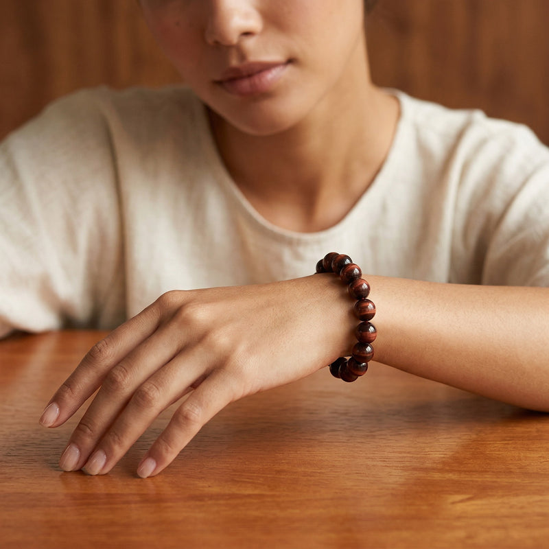 Red Tiger Eye Bracelet – 8MM Natural Stone Bracelet for Vitality, Strength & Grounding