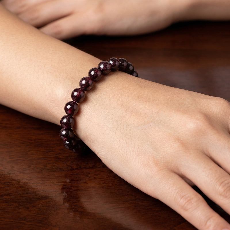Red Garnet Crystal Bracelet 8MM | Passion, Energy & Root Chakra Healing | Natural Stone Bracelet