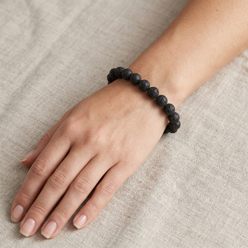 Natural Lava Stone Bracelet | 8MM Black Volcanic Rock Beaded Bracelet for Grounding, Strength & Spiritual Healing