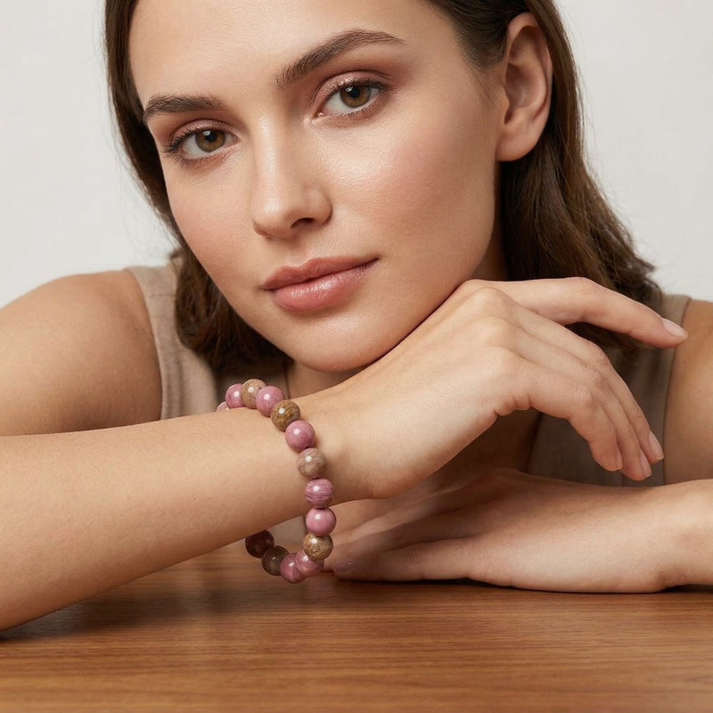 Rhodonite Crystal Bracelet – Natural Stone for Love & Emotional Healing | 8MM Beads