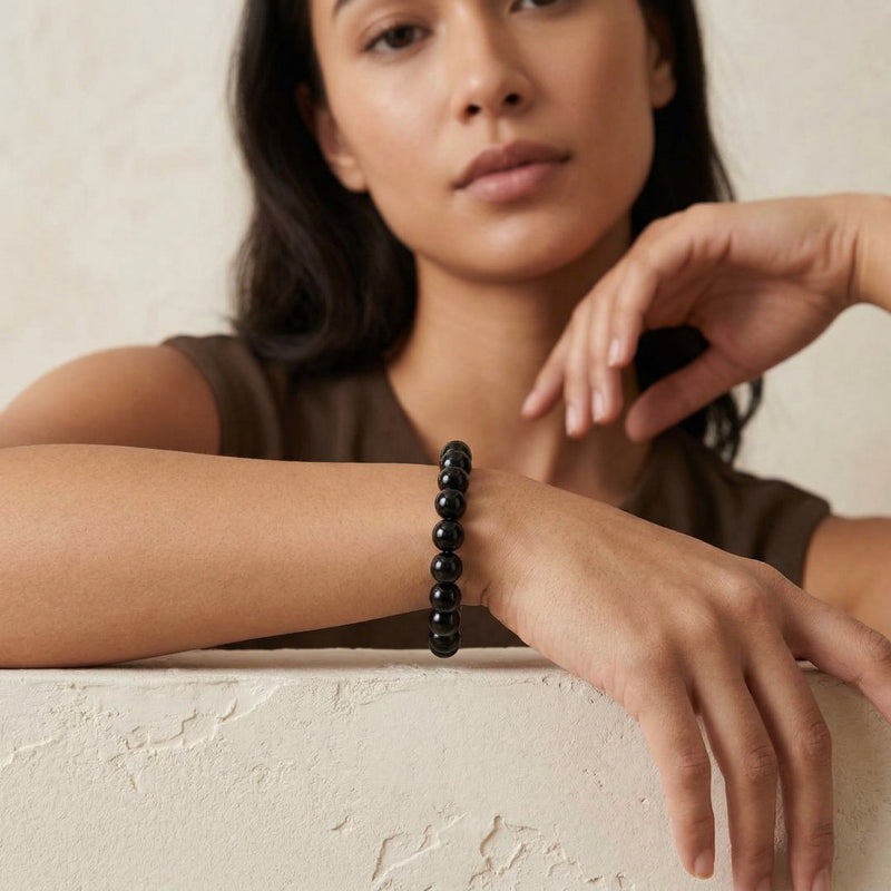 Black Obsidian Crystal Bracelet 8MM | Protection, Grounding & Emotional Healing | Natural Stone Bracelet