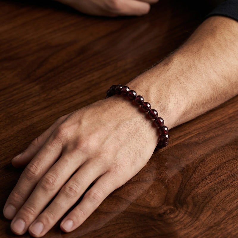 Red Garnet Crystal Bracelet 8MM | Passion, Energy & Root Chakra Healing | Natural Stone Bracelet