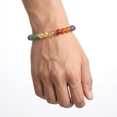 7 Chakra Healing Crystal Bracelet | Amethyst, Lapis Lazuli, Turquoise, Green Aventurine, Tiger Eye, Citrine & Red Agate | 8MM Natural Stone Bracelet