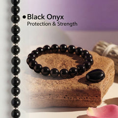 Black Onyx Bracelet 8MM | Natural Stone Healing Crystal Bracelet for Protection & Strength