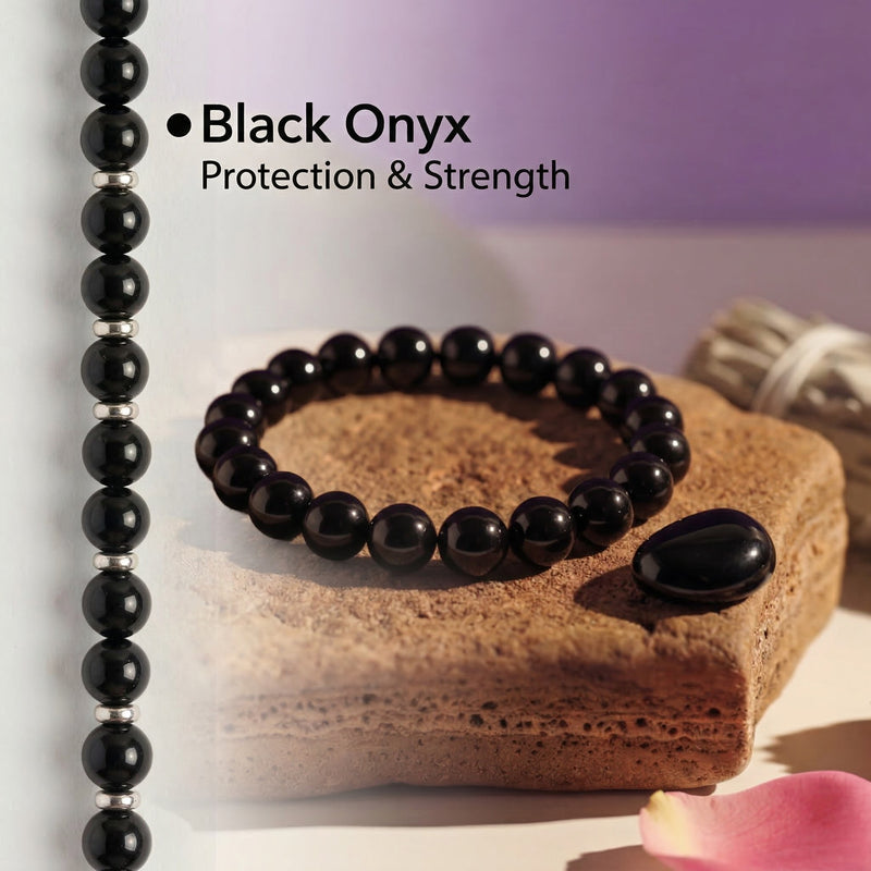 Black Onyx Bracelet 8MM | Natural Stone Healing Crystal Bracelet for Protection & Strength