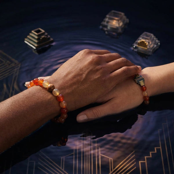 Carnelian & Olive Wood Bracelet | 8MM Natural Stone Healing Crystal Bracelet for Vitality, Courage & Motivation