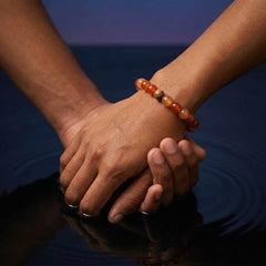 Carnelian & Olive Wood Bracelet | 8MM Natural Stone Healing Crystal Bracelet for Vitality, Courage & Motivation