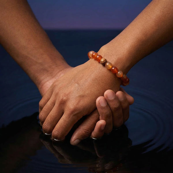 Carnelian & Olive Wood Bracelet | 8MM Natural Stone Healing Crystal Bracelet for Vitality, Courage & Motivation