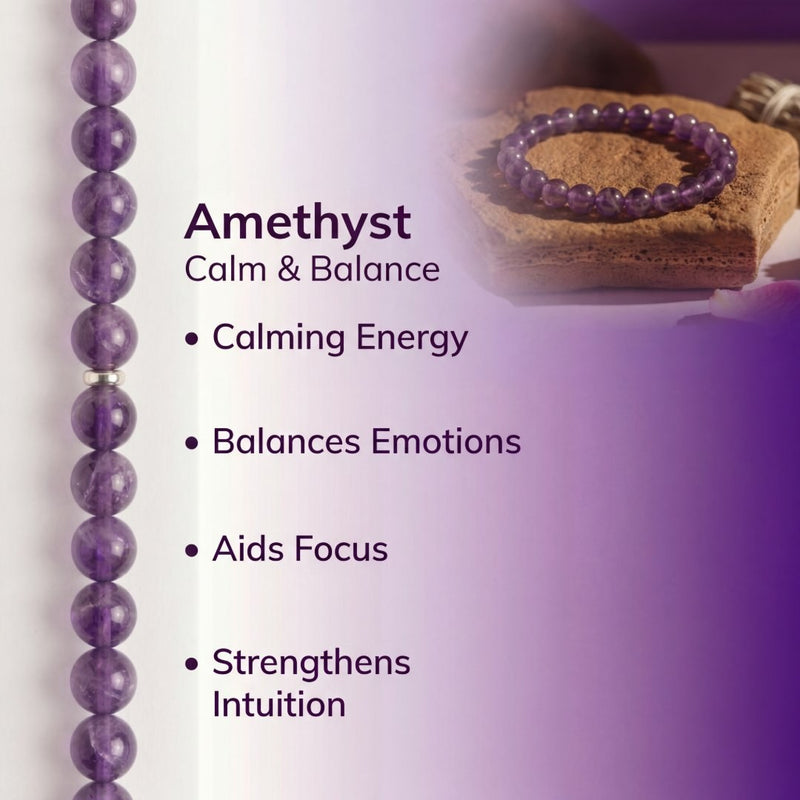 Amethyst Crystal Bracelet | Natural 8MM Healing Stone Bracelet for Calm, Intuition & Spiritual Protection