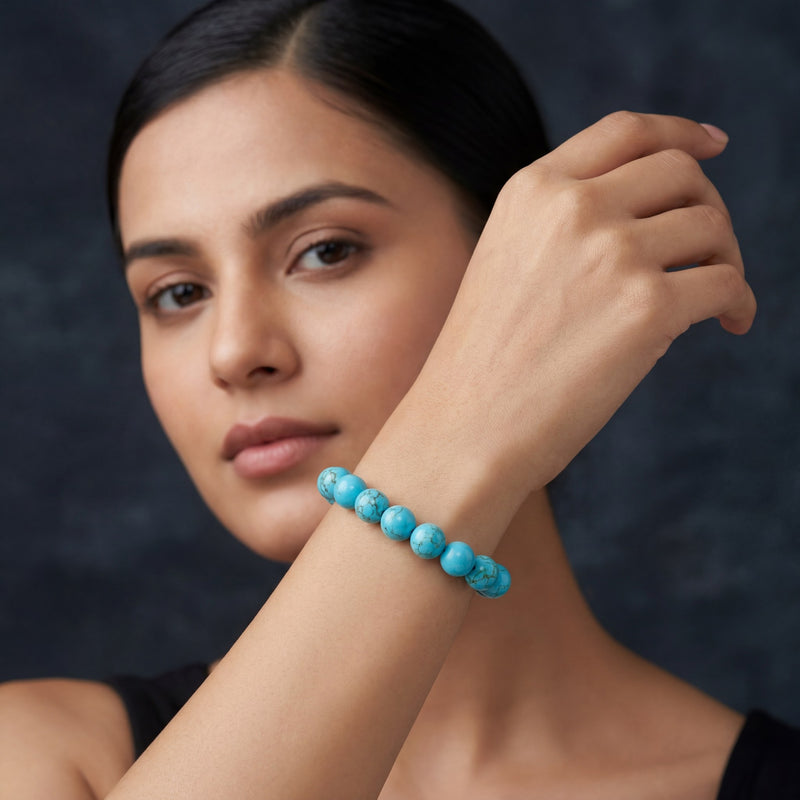 Turquoise Crystal Bracelet | 8MM Natural Stone Beads | Throat Chakra Healing & Protection Bracelet