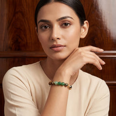 Dhan Yog Money Magnet Bracelet | Green Jade, Tiger Eye, Citrine, Pyrite & Golden Hematite | 8MM Natural Stone Healing Crystal Bracelet