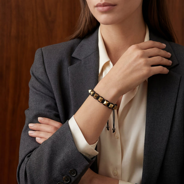 Golden Pyramid Pyrite Bracelet | Abundance, Confidence & Protection | Adjustable Macramé