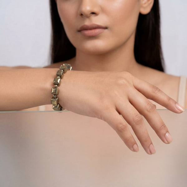 Golden Pyrite Cube Bead Bracelet | Manifestation, Abundance & Willpower Healing Crystal Bracelet