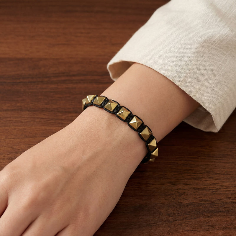 Golden Pyramid Pyrite Bracelet | Abundance, Confidence & Protection | Adjustable Macramé